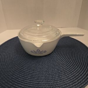 Glass Lid White Saucepan with Blue Floral Design